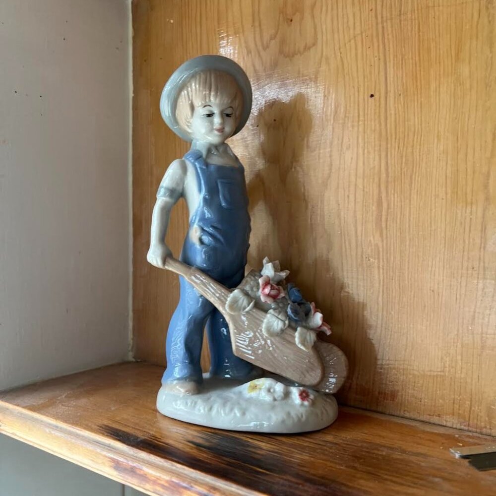 Boy and Wheelbarrow Figurine